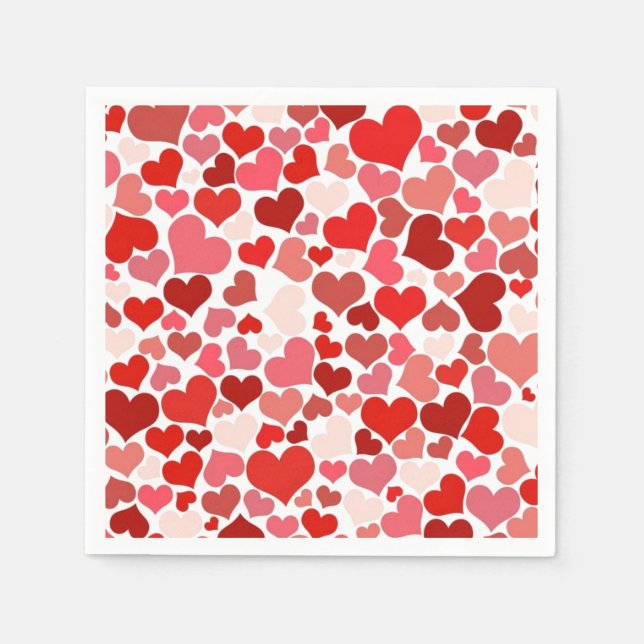 Red and Pink Hearts Mosaic Pattern Napkin (Front)