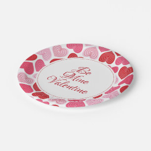 Red And Pink Hearts Pattern Paper Plate