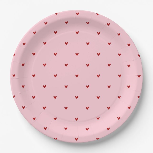 Red and Pink Hearts Pattern Valentine's Day Paper Plate (Front)