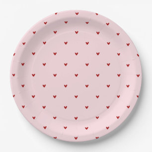 Red and Pink Hearts Pattern Valentine's Day Paper Plate