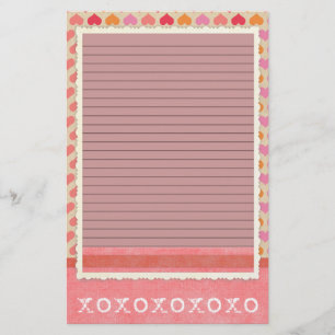 Red and Pink Hearts Stationery - optional lines