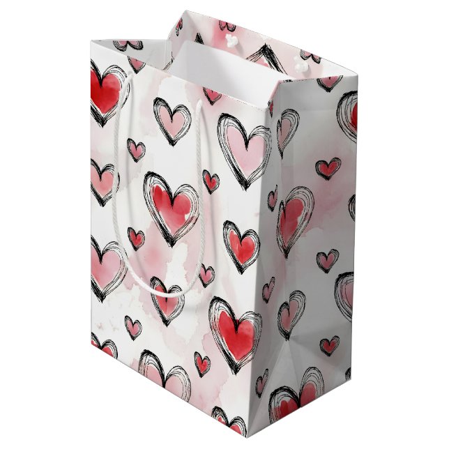 Red and Pink Hearts Valentine's Day Medium Gift Bag (Back Angled)