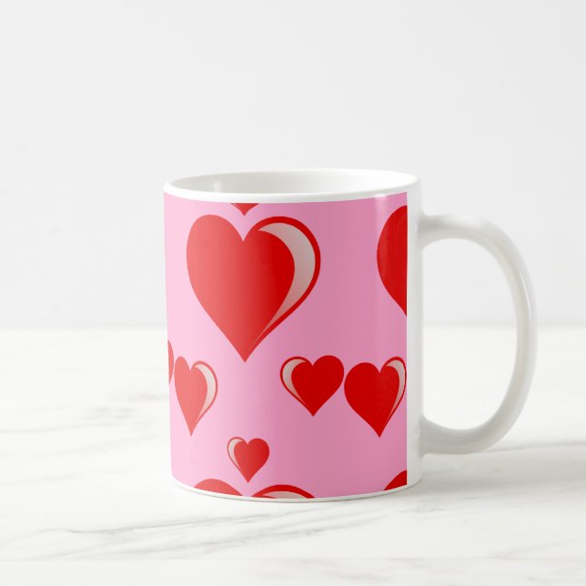 Red and Pink Hearts Valentine's Day Pattern Coffee Mug (Right)