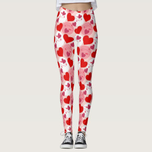 Red and Pink Hearts Valentines Day Pattern Leggings