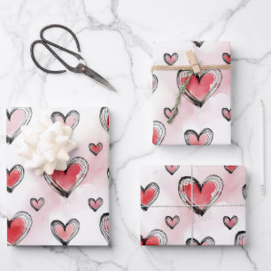 Red and Pink Hearts Valentine's Day Wrapping Paper Sheet
