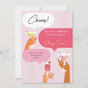 Red and Pink Illustrative Birthday party Invitation