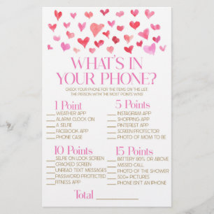 Red and Pink In Your Phone Baby Shower Game Stationery