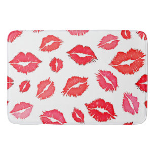 Red and Pink Lip Pattern Art Bath Mat