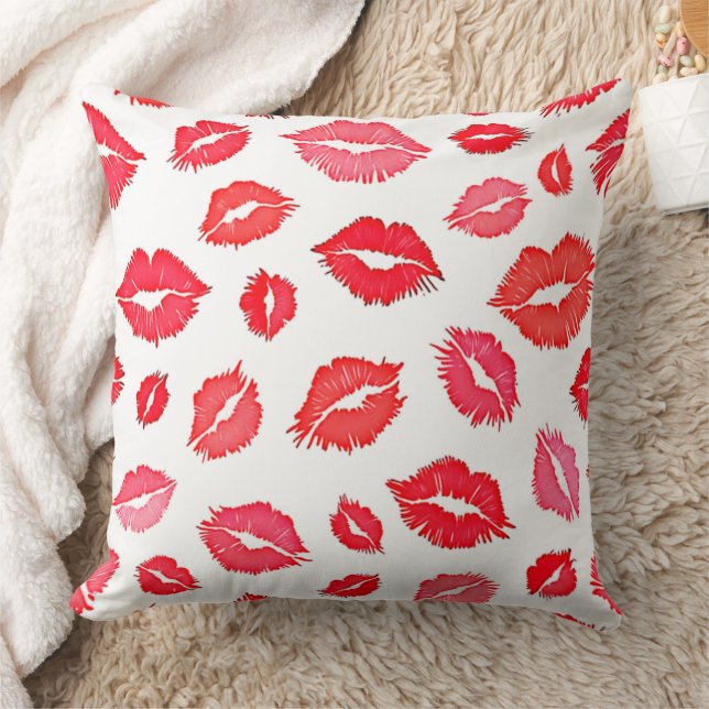 Red and Pink Lip Pattern Art Cushion (Blanket)