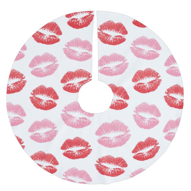 Red and Pink Lips, Pattern Of Lips, Lipstick, Kiss Brushed Polyester Tree Skirt (Front)