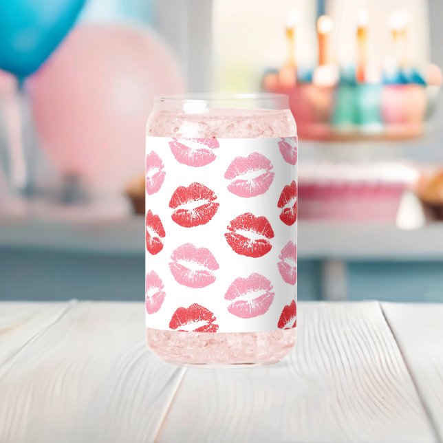 Red and Pink Lips, Pattern Of Lips, Lipstick, Kiss Can Glass (Insitu (Baby Shower))