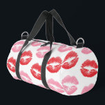 Red and Pink Lips, Pattern Of Lips, Lipstick, Kiss Duffle Bag<br><div class="desc">Elegant,  stylish and sophisticated pattern with red and pink lips on white background. Modern and trendy gift,  perfect for the makeup lover in your life.</div>