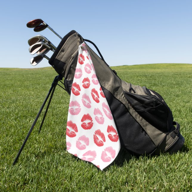 Red and Pink Lips, Pattern Of Lips, Lipstick, Kiss Golf Towel (Green)