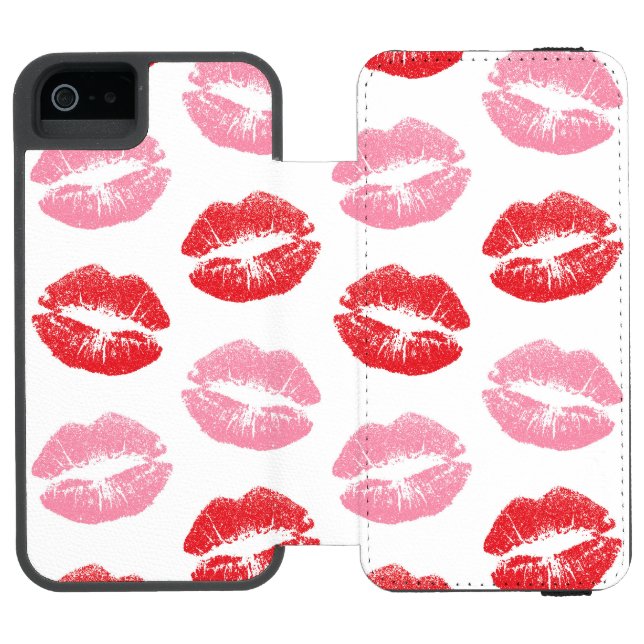 Red and Pink Lips, Pattern Of Lips, Lipstick, Kiss Incipio iPhone Wallet Case (Folio Open)