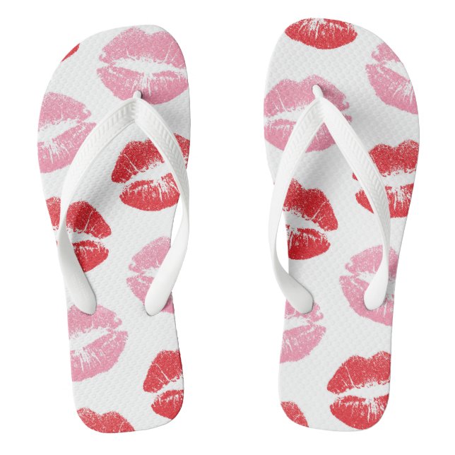 Red and Pink Lips, Pattern Of Lips, Lipstick, Kiss Jandals (Footbed)