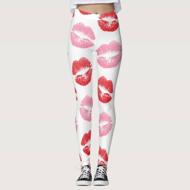 Red and Pink Lips, Pattern Of Lips, Lipstick, Kiss Leggings (Front)