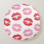 Red and Pink Lips, Pattern Of Lips, Lipstick, Kiss Round Cushion<br><div class="desc">Elegant,  stylish and sophisticated pattern with red and pink lips on white background. Modern and trendy gift,  perfect for the makeup lover in your life.</div>