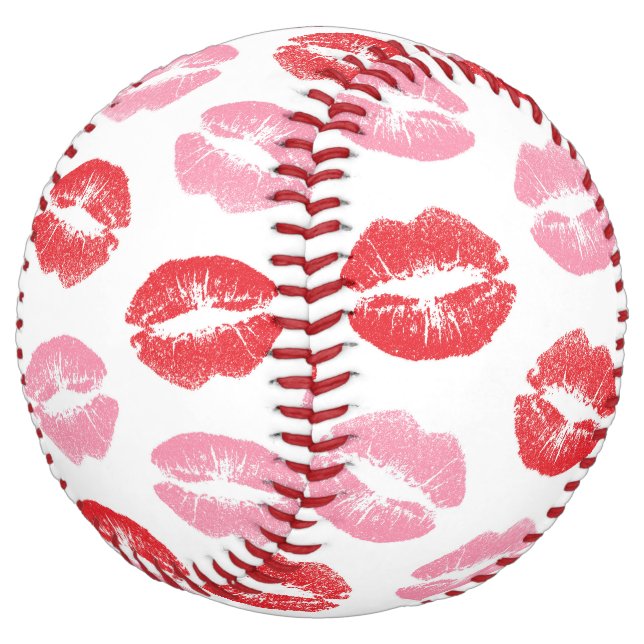Red and Pink Lips, Pattern Of Lips, Lipstick, Kiss Softball (Angled)