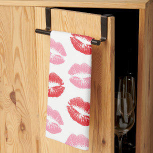 Red and Pink Lips, Pattern Of Lips, Lipstick, Kiss Tea Towel