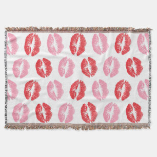 Red and Pink Lips, Pattern Of Lips, Lipstick, Kiss Throw Blanket