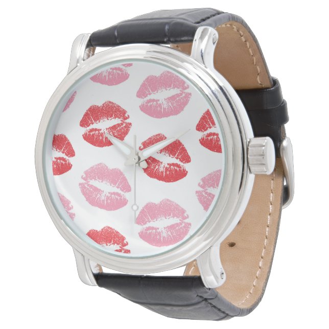 Red and Pink Lips, Pattern Of Lips, Lipstick, Kiss Watch (Angled)