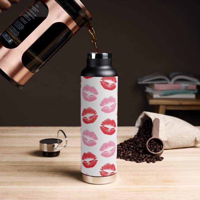 Red and Pink Lips, Pattern Of Lips, Lipstick, Kiss Water Bottle (Coffee)