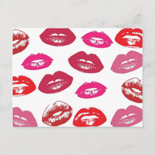 Red and Pink Lips Pattern Postcard