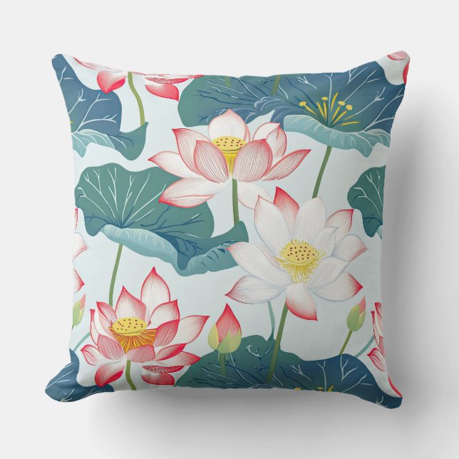 Red and Pink Lotus Cushion (Front)