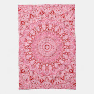 Red and Pink Mandala Pattern Design Tea Towel