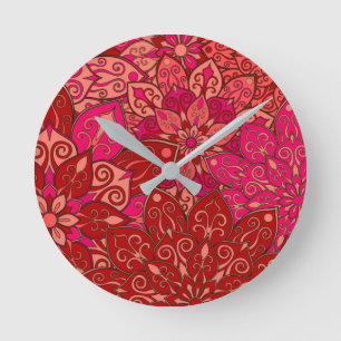 Red and pink mandala pattern round clock