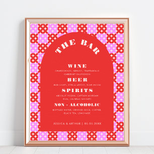 Red and Pink Midcentury Mod Wedding Bar Drink Menu Poster