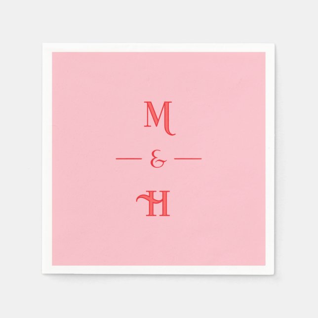 Red and Pink Minimalist Monogram Wedding Party Napkin (Front)