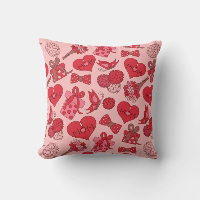 Red And Pink Mothers Day Pattern Cushion (Front)