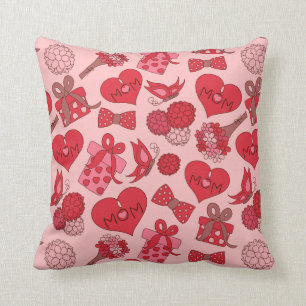 Red And Pink Mothers Day Pattern Cushion