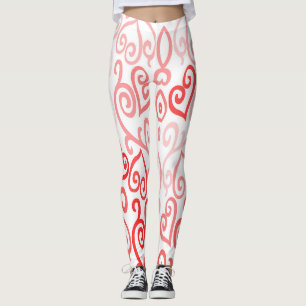 Red and Pink Ombre Heart Pattern Leggings