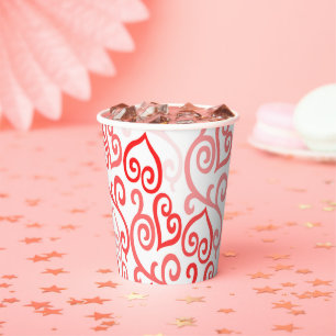 Red and Pink Ombre Heart Pattern Paper Cups