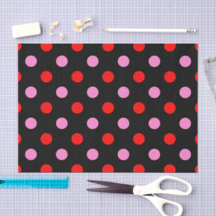 Red and Pink On Black Polka Dots Design Tissue Paper
