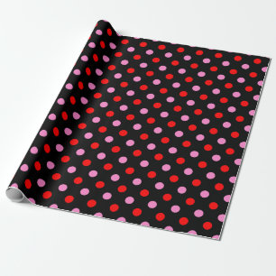 Red and Pink On Black Polka Dots Design Wrapping Paper