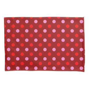 Red and Pink On Maroon Polka Dots Design  Pillowcase