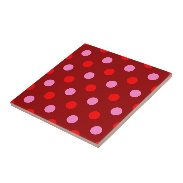 Red and Pink On Maroon Polka Dots Design  Tile (Side)