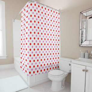Red and Pink On White Polka Dots Design  Shower Curtain