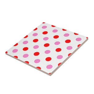 Red and Pink On White Polka Dots Design Tile