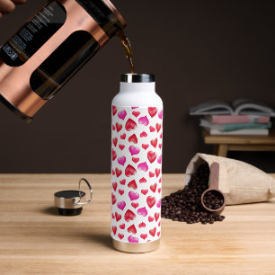 Red and Pink Painted Hearts Water Bottle