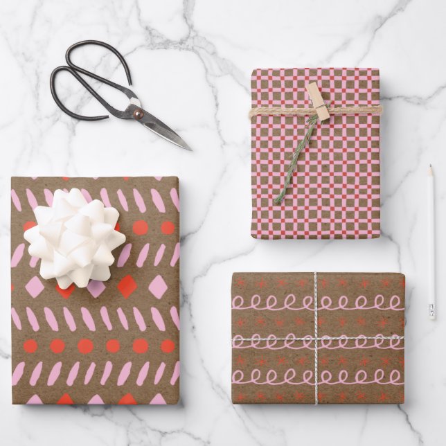 Red and Pink Painted Rustic Kraft Paper Christmas (Front)