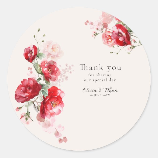 Red and Pink Paper Roses  Classic Round Sticker (Front)