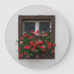 Red And Pink Pelargonium Large Clock