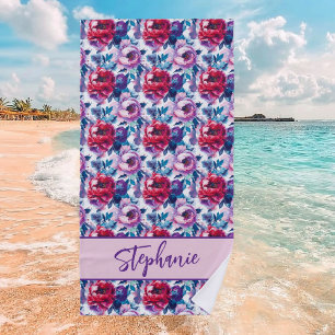 Red and Pink Peony Blossoms Beach Towel