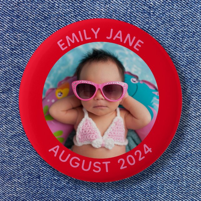 Red and Pink Personalised Round Family Photo 6 Cm Round Badge (Red and Pink Personalized Round Family Photo Button)
