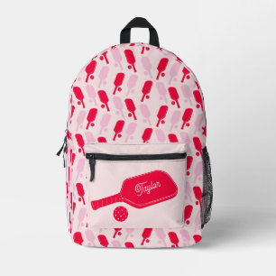 Red and Pink Pickleball Paddles Personalised Printed Backpack