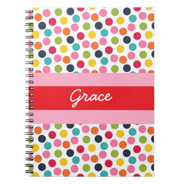 Red and Pink Polka Dot Personalised Note Book (Front)